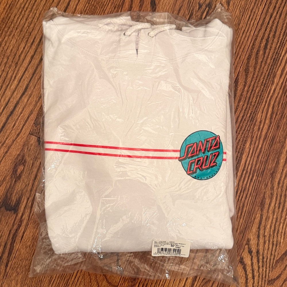 Santa Cruz White Hoodie with Red and Blue Accents